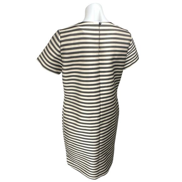 ASOS Women's Black White Striped Satin Short Sleeve Knee Length Shift Dress Sz 8 - Picture 2 of 5